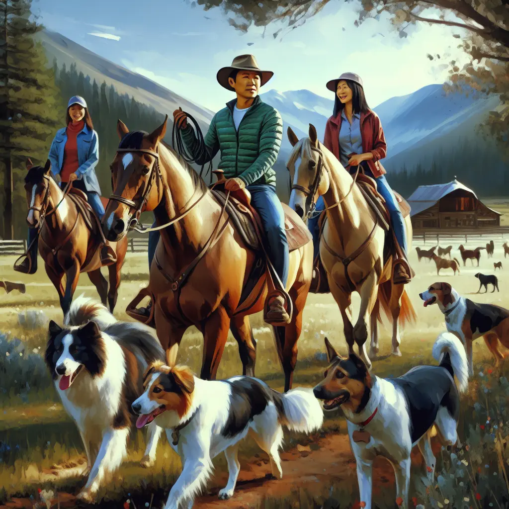 Riding Out with Dogs - Scenic View with Horses and Dog