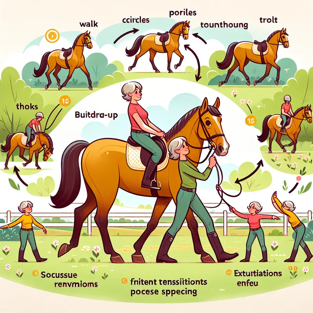 Older horse relaxing during warm-up routine