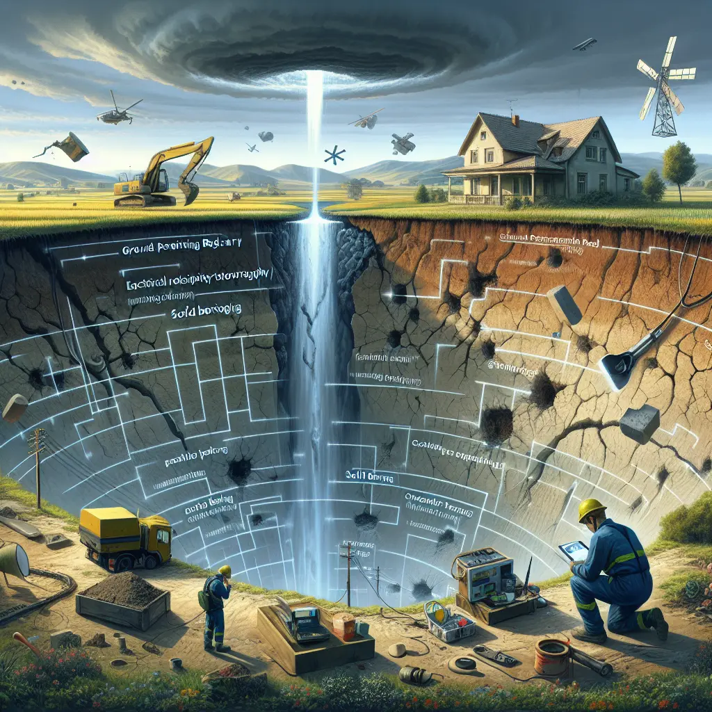 Sinkhole causing ground instability in an open field