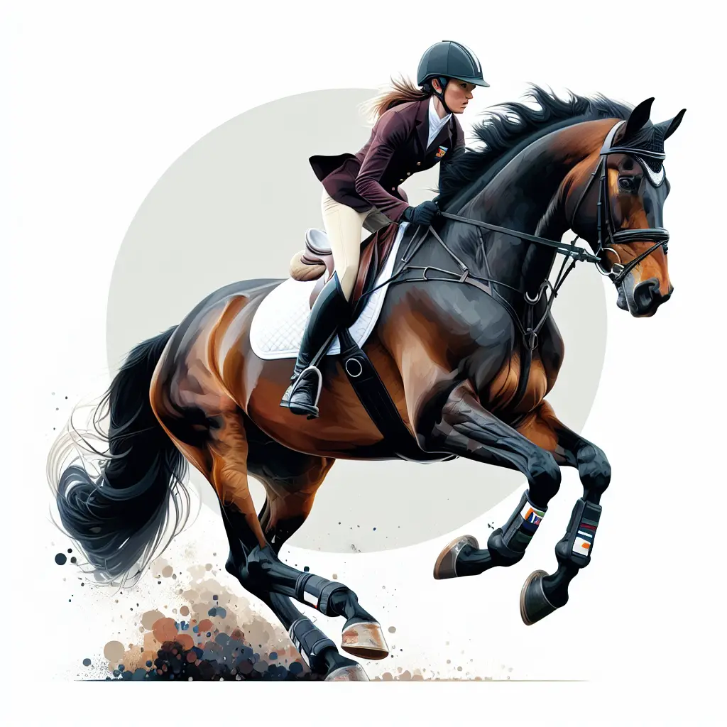 Irish Sport Horse with rider jumping over an obstacle