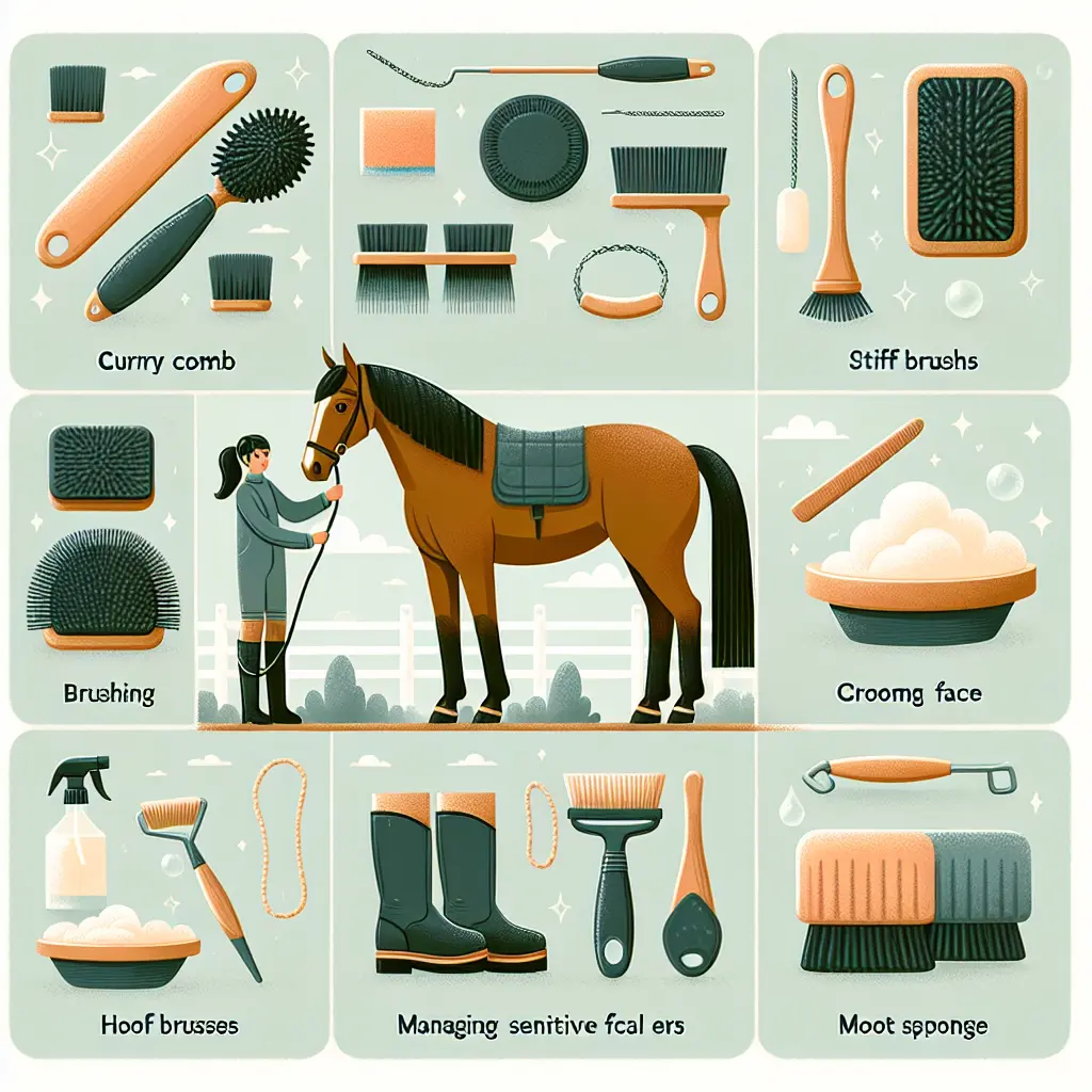 The Art and Routine of Horse Grooming: Tools Spread Out
