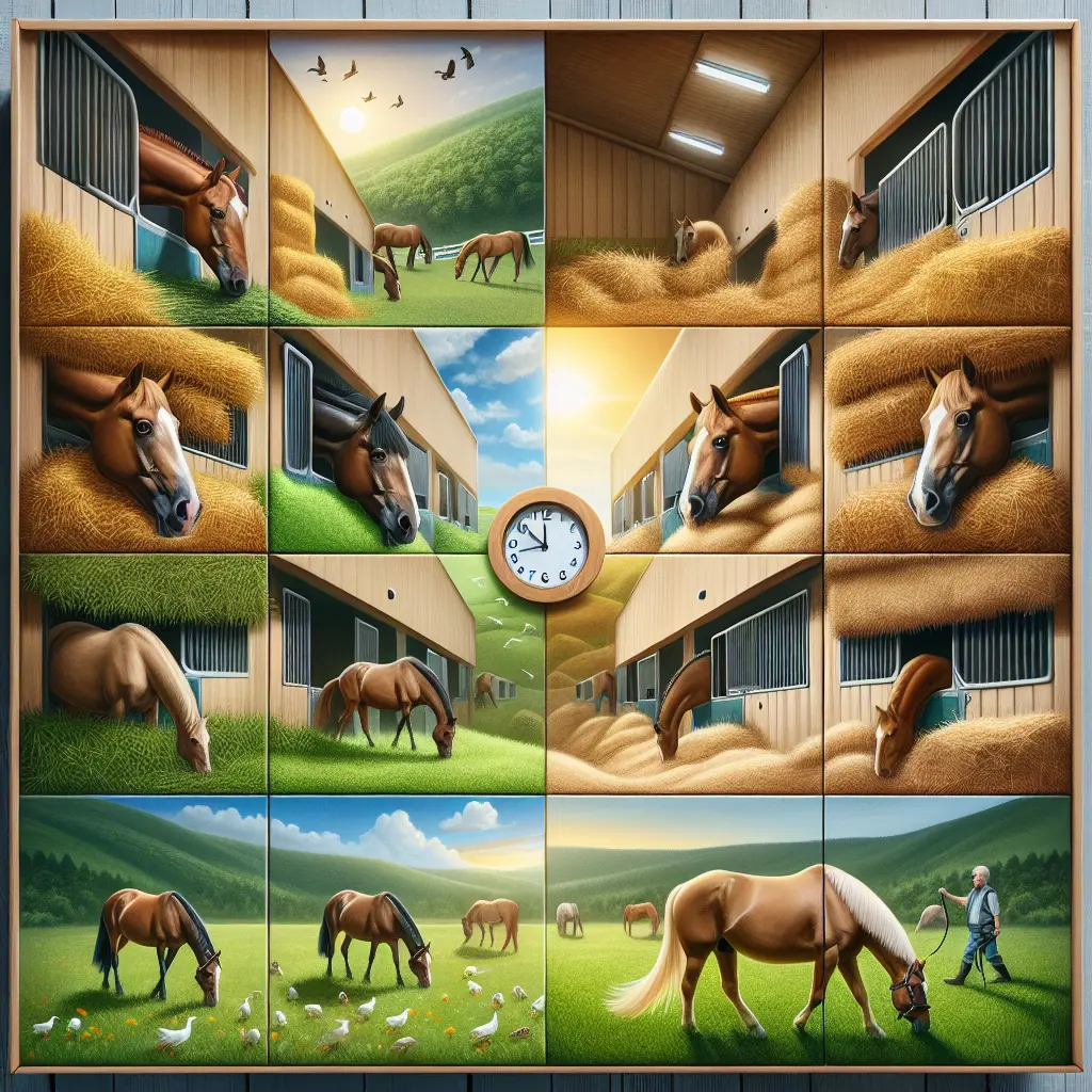 How to Transition Horses Between Overnight Grazing and Stabling - Horse eating hay.