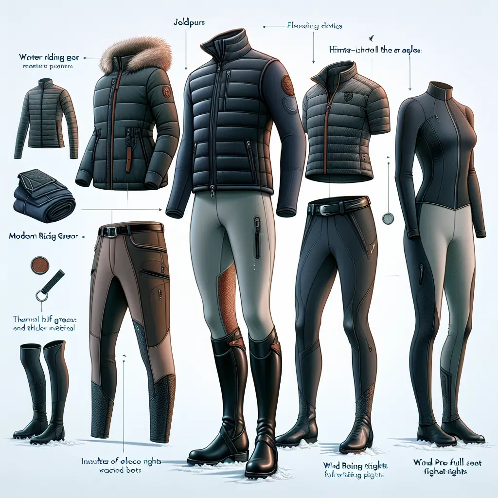 Stay Warm in the Saddle: Highlighting durable riding breaches in a snowy backdrop.