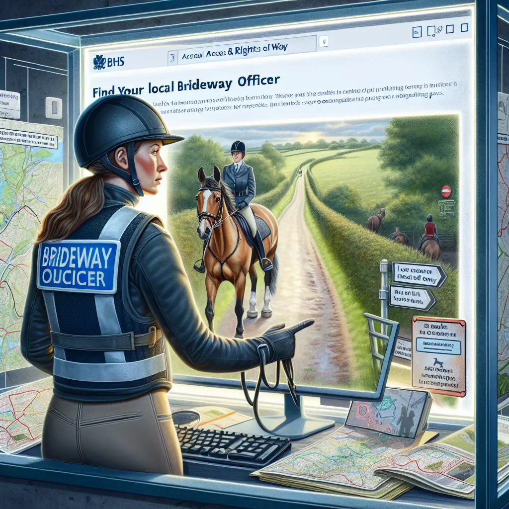 Navigating the British Horse Society website to find a Bridleway Officer