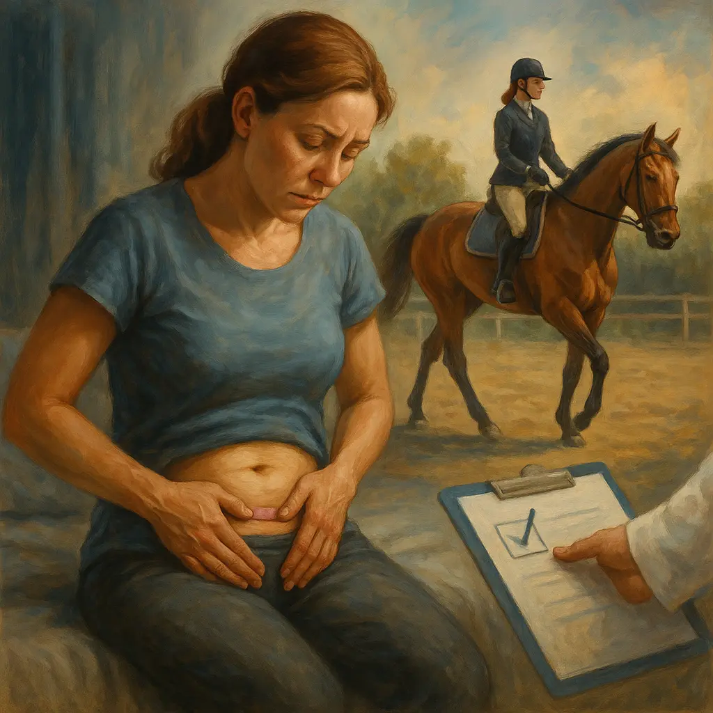 Rider leading a calm horse at a walk through a quiet yard, focusing on groundwork rather than riding