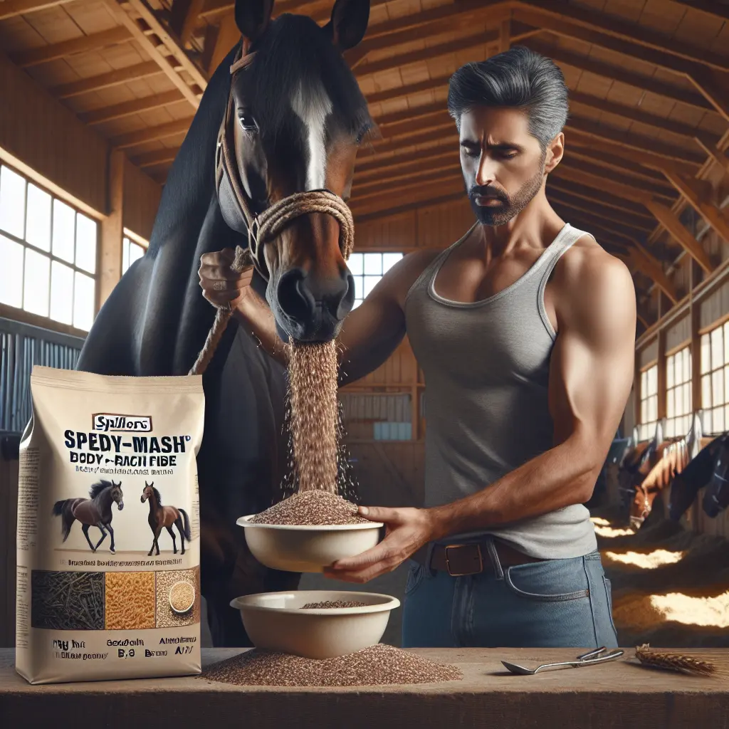 A horse enjoying beet pulp mash